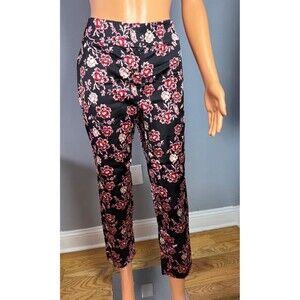 Ann Taylor Pants Size 2 NWT Black Red Floral Crop Ankle Trouser Stretch Work
